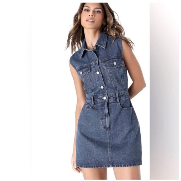 NWT‎ Joie Collared Denim Button Up Jean Mini Dress Size Large - Picture 1 of 8